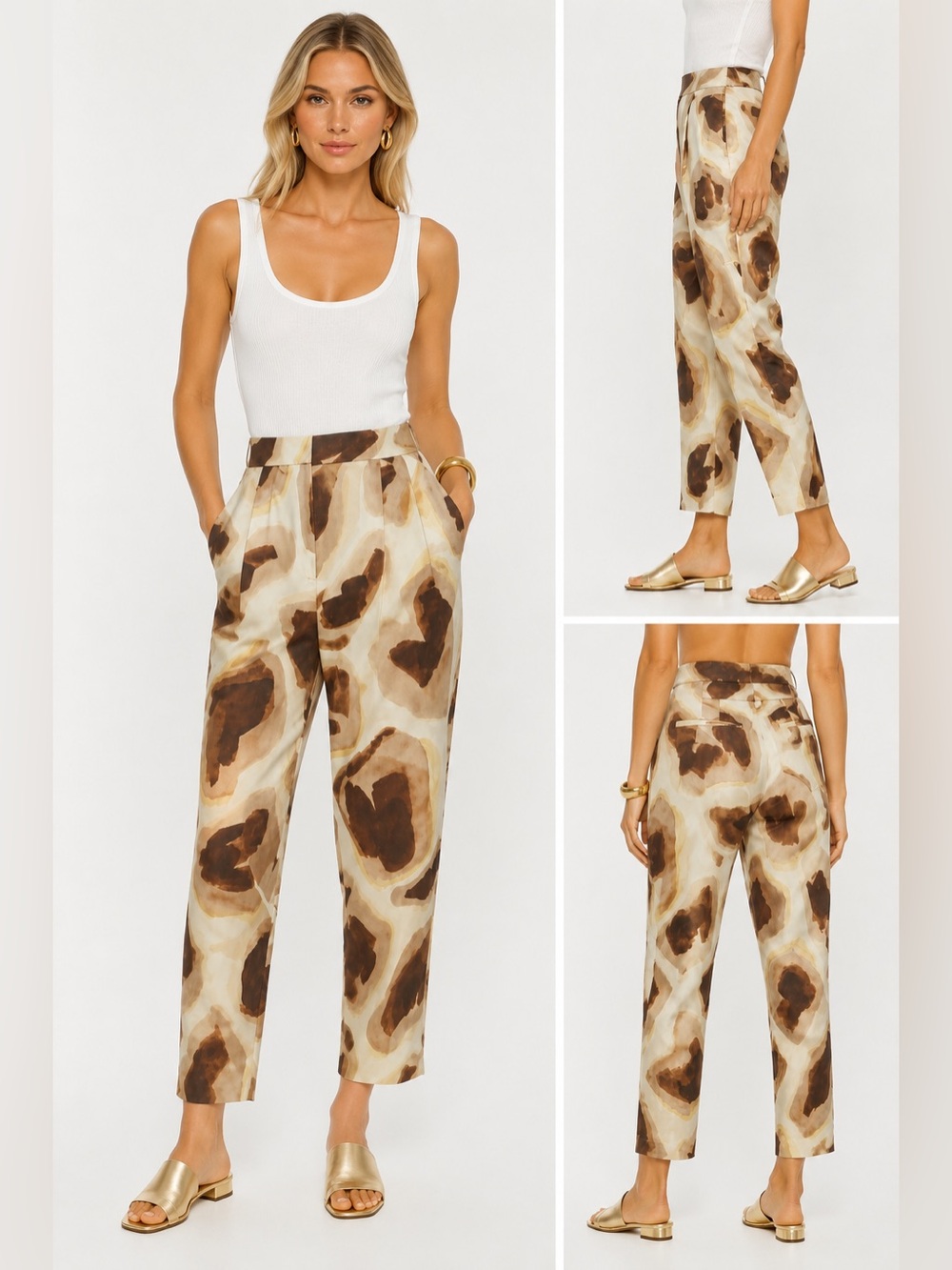 NWOT Massimo Dutti Brown & Cream Abstract Straight-Leg Pants